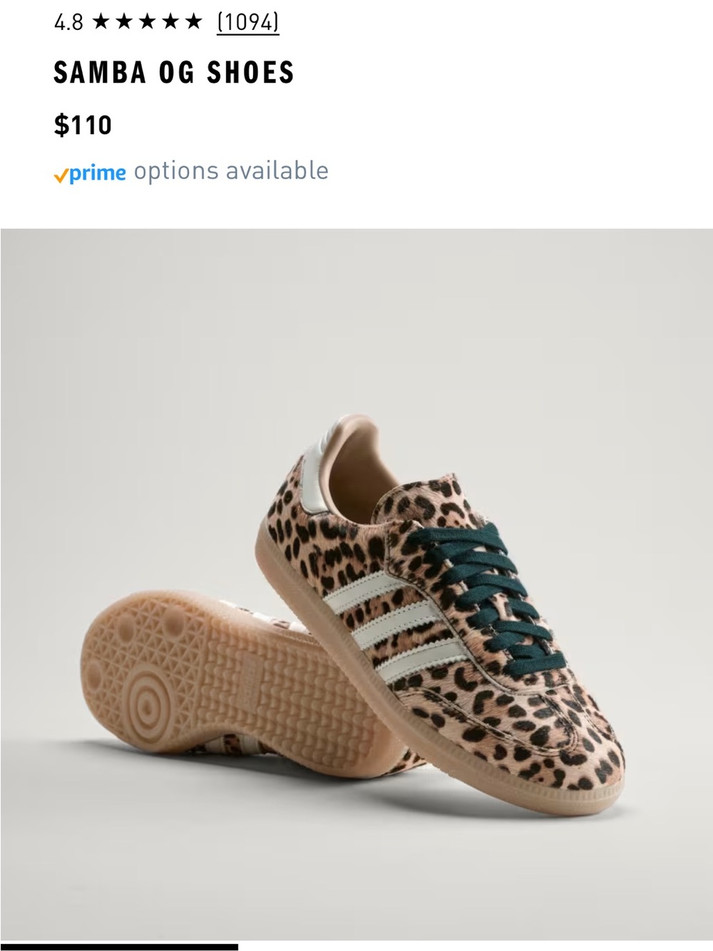 adidas Leopard Print Sneakers with Dark Green Laces